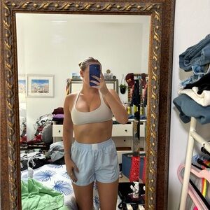 Blue and white striped shorts